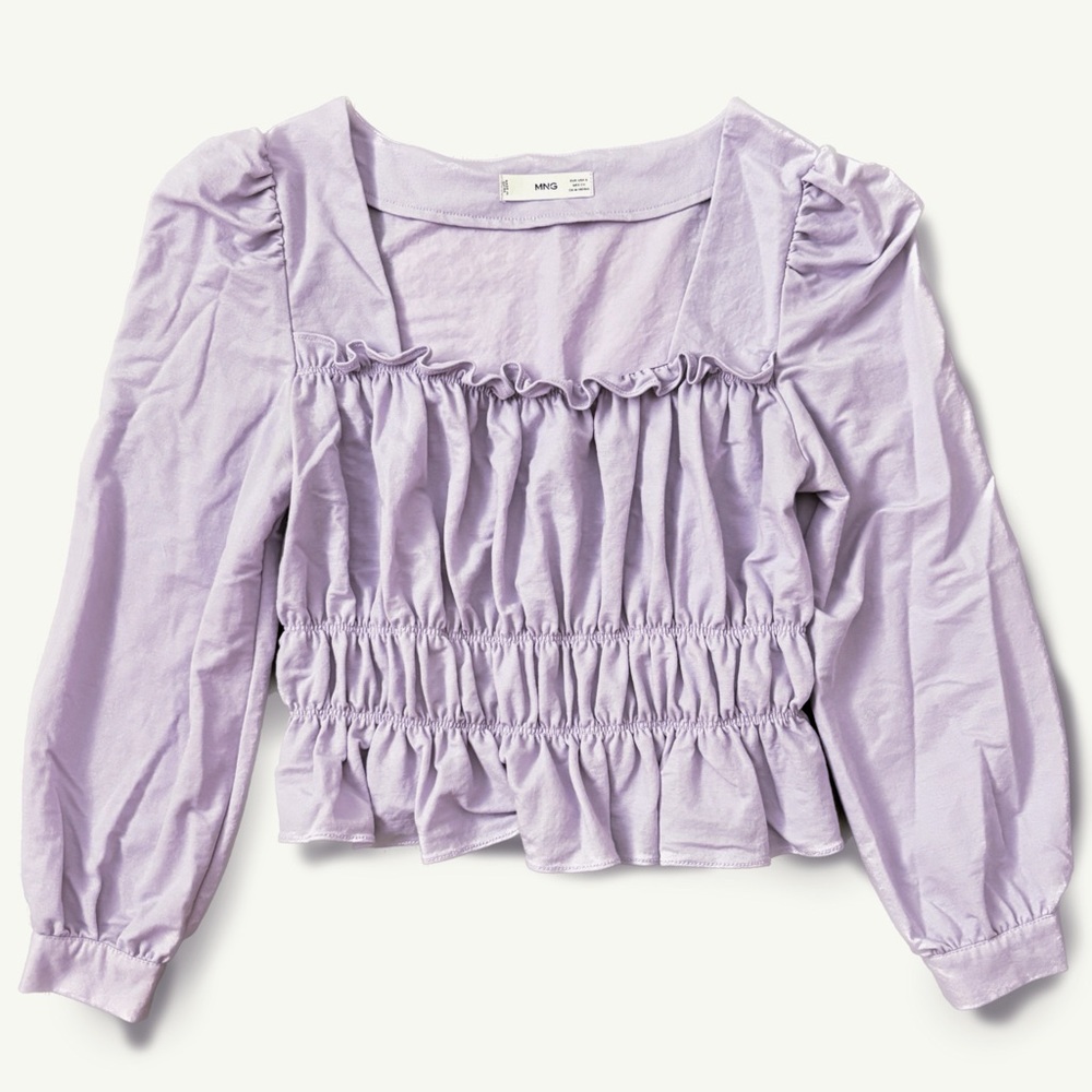 Mango Lilac Ruffled Peplum Milkmaid Top